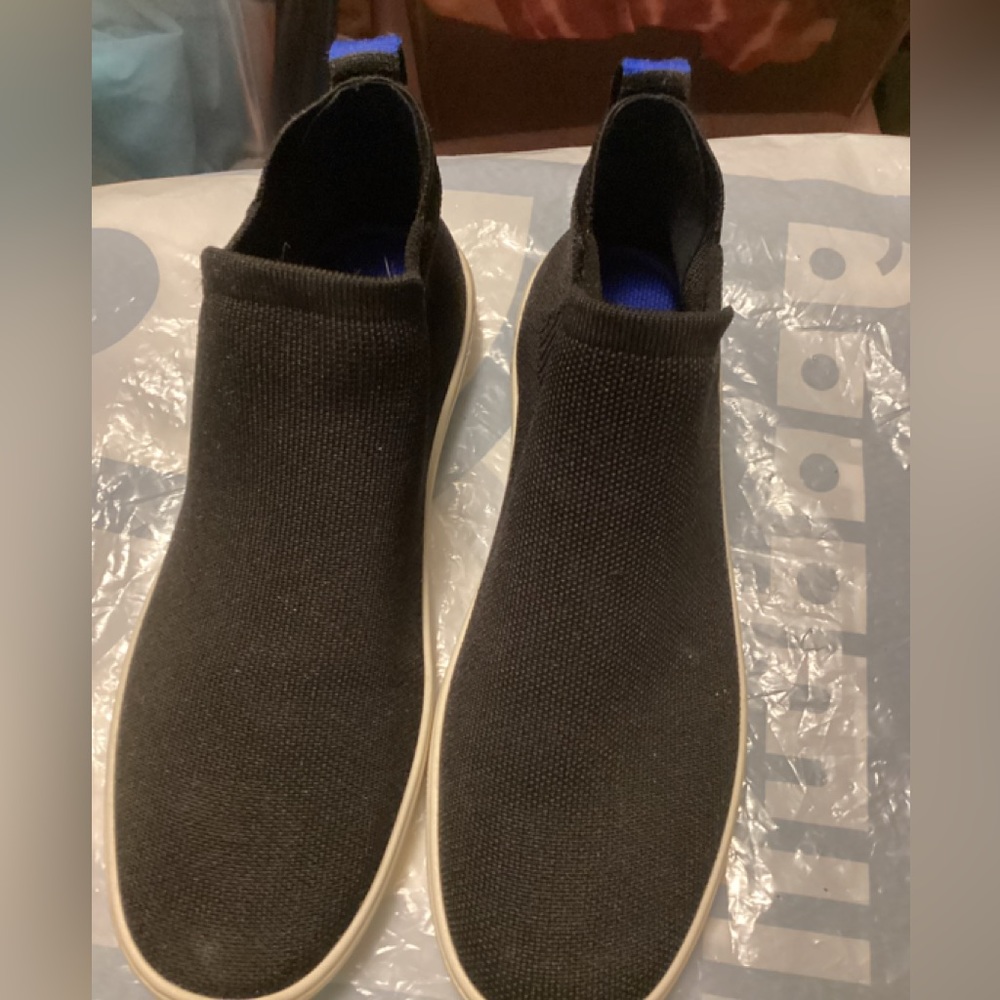 Rothy's Black Slip-On Ankle Booties with White Soles